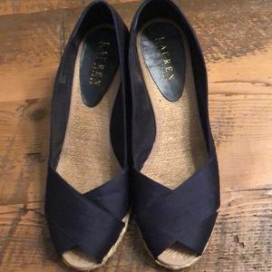 Lauren Blue Silk and Jute Wedges